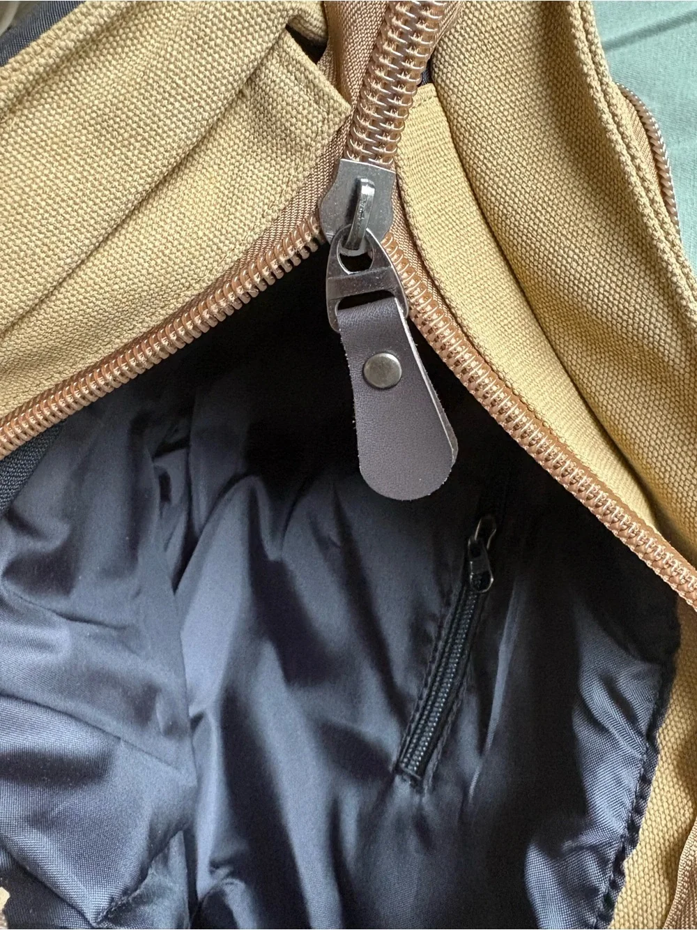 Men's Canvas Messenger Bag in Tan with Leather Accents